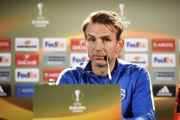Genk s head coach Albert Stuivenberg pictured during a press conference PK Pressekonferenz of Belgian soccer team RC Genk, Wednesday 19 April 2017, in Genk. Tomorrow Genk is playing the return leg of quarterfinals against Spanish team Celta Vigo in the Europa League competition. YORICKxJANSENS  x05083443x