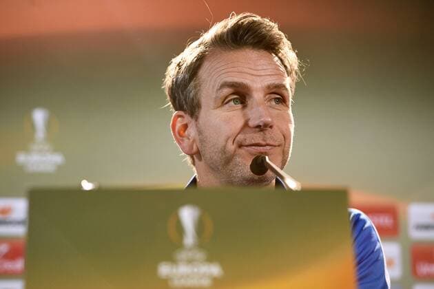 Genk s head coach Albert Stuivenberg pictured during a press conference PK Pressekonferenz of Belgian soccer team RC Genk, Wednesday 19 April 2017, in Genk. Tomorrow Genk is playing the return leg of quarterfinals against Spanish team Celta Vigo in the Europa League competition. YORICKxJANSENS  x05083447x