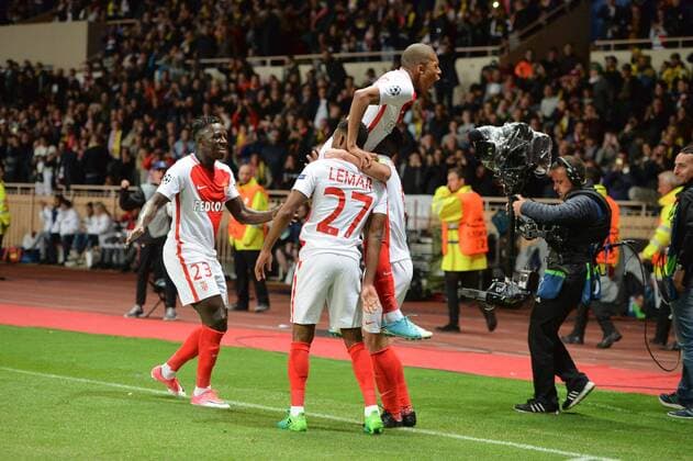 29 KYLIAN MBAPPE (mon) - 23 BENJAMIN MENDY (mon) - JOIE FOOTBALL : Monaco vs Borussia Dortmund - Ligue des Champions - 19 04 2017 AnthonyBIBARD FEP Panoramic 
