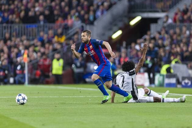 SPAIN - 19th of April: Jordi Alba of FC Barcelona Barca during the UEFA Champions League Quarter Final second leg match between FC Barcelona and Juventus FC at Camp Nou Stadium on April 19, 2017 in Barcelona, Spain.. (Credit: Mikel Trigueros Urbanandsport Cordon Press)  xCordonxPressx xSPAINx-xFCxBarcelonaxagainstxJuventusxFCx-xxChampionsxLeaguex-x2016 17x