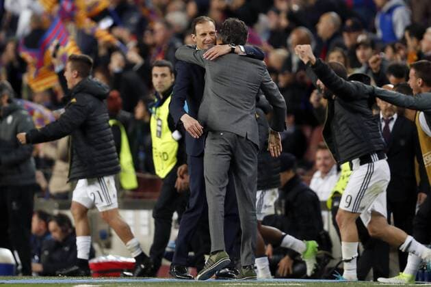 (L-R) coach Massimiliano Allegri of Juventus FC, coach Luis Enrique of FC Barcelonaduring the UEFA Champions League quarter final match between FC Barcelona Barca and Juventus FC on April 19, 2017 at the Camp Nou stadium in Barcelona, Spain. FC Barcelona v Juventus FC UEFA Champions League 2016 2017 xVIxxIVx 7610577