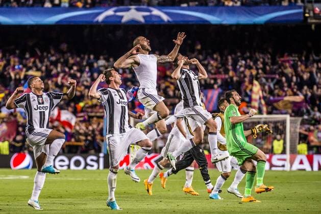 April 19, 2017 - Barcelona, Catalonia, Spain - The players of Juventus celebrate making it into the semi-final at the end of the Champions League quarter-final second leg against FC Barcelona Barca in the Camp Nou stadium in Barcelona. Soccer 2017 - FC Barcelona 0:0 Juventus - ZUMAo105 20170419_zap_o105_002 Copyright: xMatthiasxOesterlex