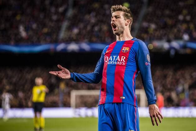 April 19, 2017 - Barcelona, Catalonia, Spain - FC Barcelona Barca defender PIQUE gesticulates during the Champions League quarter-final second leg between FC Barcelona and Juventus at the Camp Nou stadium in Barcelona Soccer 2017 - FC Barcelona 0:0 Juventus - ZUMAo105 20170419_zap_o105_040 Copyright: xMatthiasxOesterlex