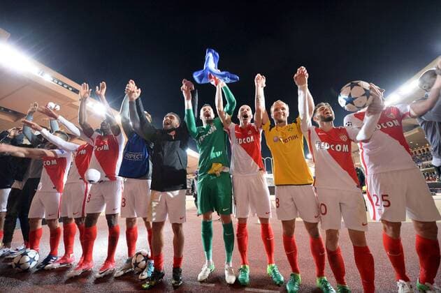 01 DANIJEL SUBASIC (mon) - 18 VALERE GERMAIN (mon) - 24 ANDREA RAGGI (mon) - 10 BERNARDO SILVA (mon) - 09 RADAMEL FALCAO (mon) - JOIE FOOTBALL : Monaco vs Borussia Dortmund - Ligue des Champions - 19 04 2017 AnthonyBIBARD FEP Panoramic 