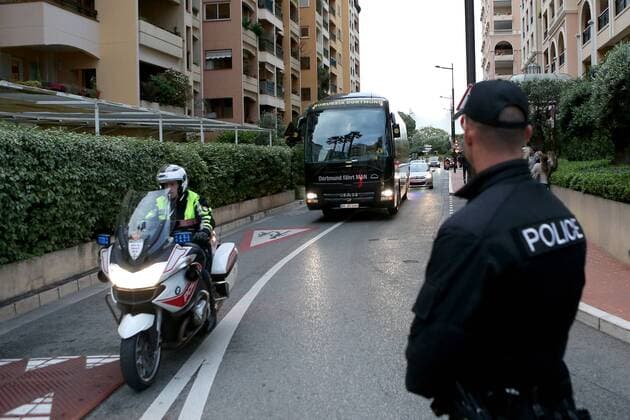 Themen der Woche - Sport BVB Bus bei der Ankunft, AS Monaco vs. Borussia Dortmund, UEFA Champions League, Viertelfinale, Fussball, 19.04.2017, Monaco Copyright: xLangerx xEibner-Pressefotox EP_HLR