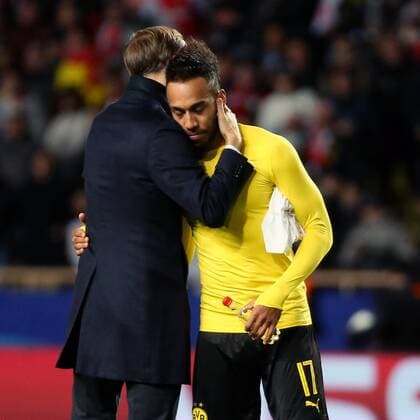 Trainer Thomas Tuchel (Borussia Dortmund) Pierre-Emerick Aubameyang (Borussia Dortmund 17), AS Monaco vs. Borussia Dortmund, UEFA Champions League, Viertelfinale, Fussball, 19.04.2017, Monaco Copyright: xLangerx xEibner-Pressefotox EP_HLR