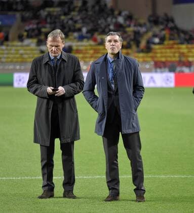19.04.2017, Fussball Champions-League 2016 2017, Viertelfinale Rückspiel, AS Monaco - Borussia Dortmund, Im Stade Luis II in Monaco. v.li: Geschäftsführer Hans-Joachim Watzke (Dortmund), Sportdirektor Michael Zorc (Dortmund). 