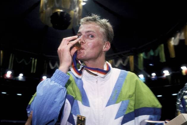 SCHMITT Arnd Team GER Olympiasieger Finale Degen gegen Philippe Riboud FRA am 24.September in Seoul OLYMPISCHE SOMMERSPIELE 1988 in Seoul 