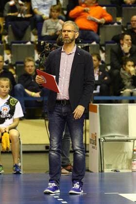 Volleyball, Herren, Saison 2016 17, 1. Bundesliga, Playoff, Halbfinale, 3. Spiel, BR Volleys - United Volleys Rhein-Main Cheftrainer Michael Warm (United Volleys Rhein-Main), 20.04.17, Copyright: xMichaelxHundtx xMatthiasxKochx