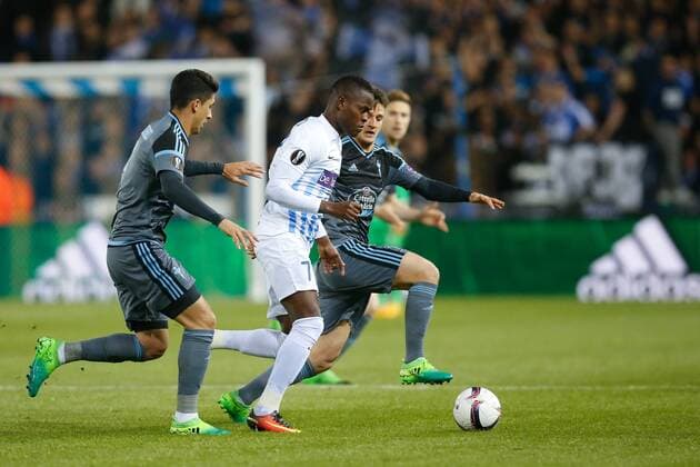 Genk s Mwbana Ally Samatta pictured in action during the return leg of quarterfinals in the Europa League competition between Belgian soccer team RC Genk and Spanish team Celta Vigo, Thursday 20 April 2017, in Genk. First leg ended on a 2-3 result in Spain. BRUNOxFAHY  x05084068x