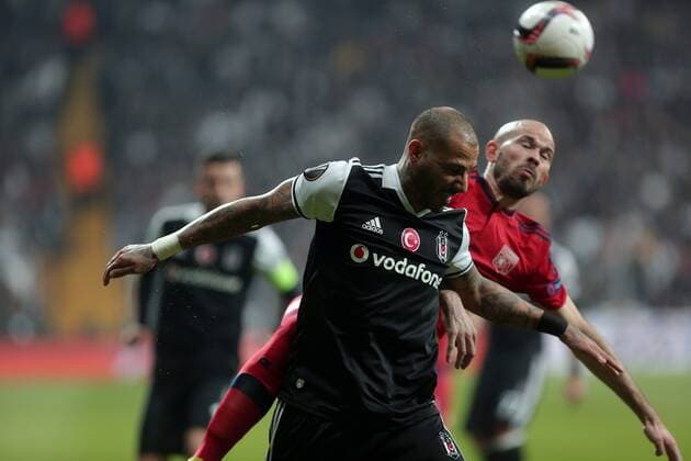 Besiktas Ricardo Quaresma and Olympique Lyon s Christophe Jallet vie for the ball during UEFA Europa League second leg quarter final football match between Besiktas and Olympique Lyon on April 20, 2017, at the Vodafone arena stadium in Istanbul. (  Copyright: TolgaxAdanali 15675895