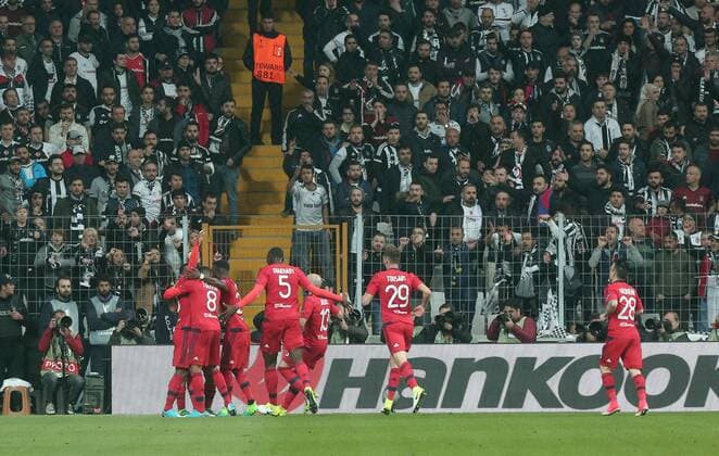 Olympique Lyon s Alexandre Lacazette celebrates his goal with teammates during UEFA Europa League second leg quarter final football match between Besiktas and Olympique Lyon on April 20, 2017, the Vodafone Arena Stadium in Istanbul. (  Copyright: TolgaxAdanali 15675904