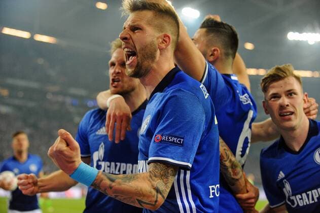 GER, UEFA EL, FC Schalke 04 (GER) vs Ajax Amsterdam (NED) 20.04.2017, Veltins-Arena, Gelsenkirchen, GER, UEFA EL, FC Schalke 04 (GER) vs Ajax Amsterdam (NED), im Bild Torjubel zum 2:0 für Schalke durch Guido Burgstaller ( Schalke 19 ), vorne Foto © nordphoto Treese nordphotoxTreese