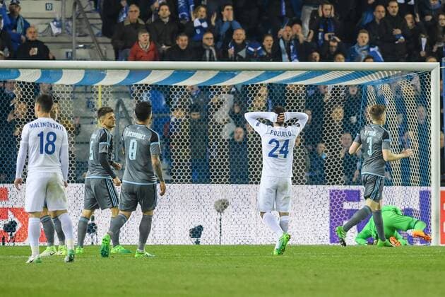 Genk s Alejandro Pozuelo shows defeat during the return leg of quarterfinals in the Europa League competition between Belgian soccer team RC Genk and Spanish team Celta Vigo, Thursday 20 April 2017, in Genk. First leg ended on a 2-3 result in Spain. LUCxCLAESSEN  x05084173x