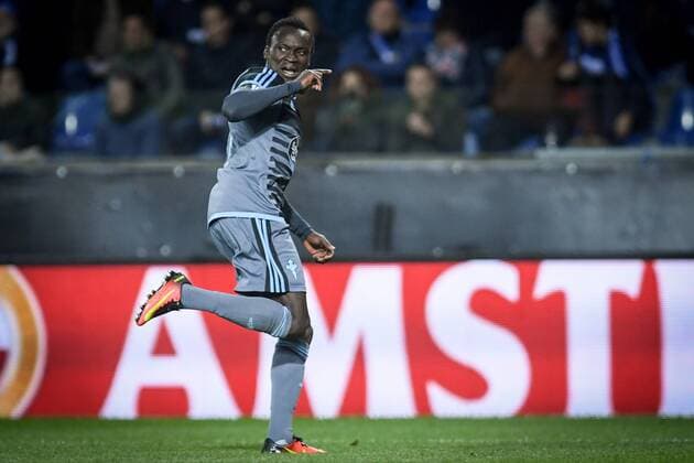 Celta s Pione Sisto celebrates after scoring during the return leg of quarterfinals in the Europa League competition between Belgian soccer team RC Genk and Spanish team Celta Vigo, Thursday 20 April 2017, in Genk. First leg ended on a 2-3 result in Spain. LUCxCLAESSEN  x05084194x