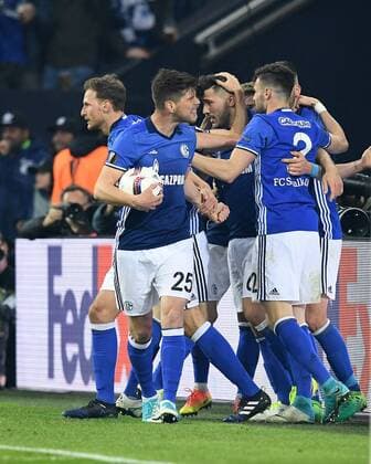 Fussball, UEFA Europa League, Saison 2016 2017, Viertelfinale , FC Schalke 04 vs Ajax Amsterdam 20.04.2017, Veltinsarena Gelsenkirchen, Schalke jubel,