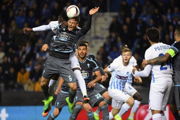GENK, BELGIUM - APRIL 20 : Ally Mbwana Samatta forward of KRC Genk, Nemanja Radoja midfielder of Celta de Vigo RC during the Europa League Quarter Finals 2nd leg game between KRC Genk and Celta De Vigo on April 20, 2017 in Genk, Belgium, 20 04 2017 FOOTBALL : KRC Genk vs Celta De Vigo - Europa League - 20 04 2017 PHOTONEWS PANORAMIC  700023042