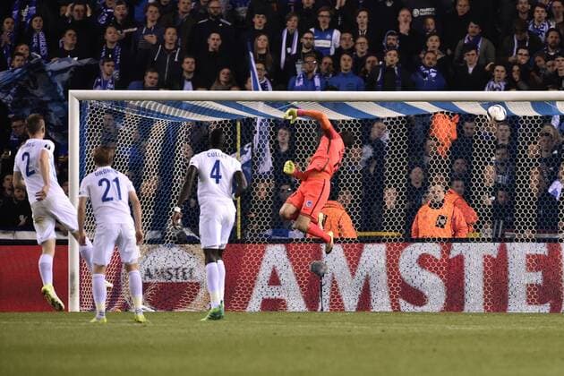 GENK, BELGIUM - APRIL 20 : Mathew Ryan goalkeeper of KRC Genk is beaten by the shot of Pione Sisto midfielder of Celta de Vigo RC (0-1) during the Europa League Quarter Finals 2nd leg game between KRC Genk and Celta De Vigo on April 20, 2017 in Genk, Belgium, 20 04 2017 FOOTBALL : KRC Genk vs Celta De Vigo - Europa League - 20 04 2017 PHOTONEWS PANORAMIC  700023042