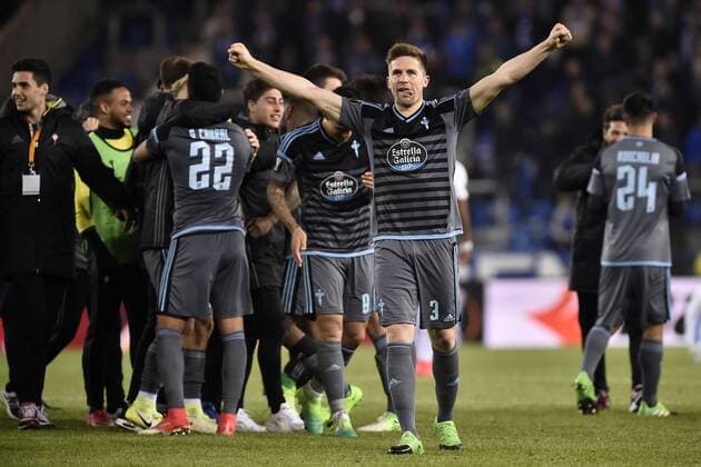 GENK, BELGIUM - APRIL 20 : Andreu Fontas defender of Celta de Vigo RC is celebrating after the Europa League Quarter Finals 2nd leg game between KRC Genk and Celta De Vigo on April 20, 2017 in Genk, Belgium, 20 04 2017 FOOTBALL : KRC Genk vs Celta De Vigo - Europa League - 20 04 2017 PHOTONEWS PANORAMIC  700023042