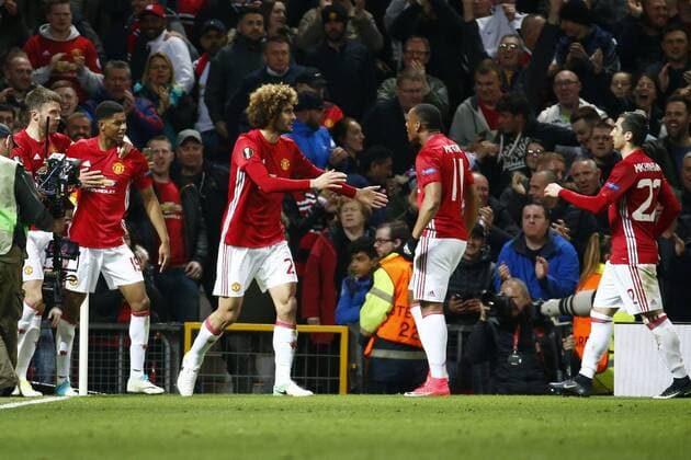 MANCHESTER, ENGLAND - 20 APRIL : Marouane Fellaini of Mancheter United celebrates during the match between Manchester United ManU and Rsc Anderlecht - UEFA Europa League quarter final second leg in the Old Trafford stadion, 20 04 2017. FOOTBALL : Manchester United v Rsc Anderlecht - UEFA Europa League - 20 04 2017 PHOTONEWS PANORAMIC  700023046
