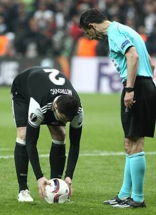 Besiktas player etaj Mitrovic during the Europa league Quarter final second match between Besiktas and Lyon at the Vodafone Arena in Istanbul , Turkey April 20, 2017. 