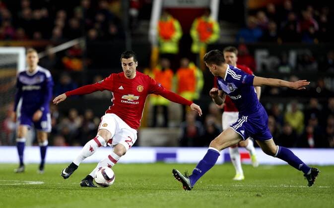 Henrikh Mkhitaryan of Manchester United ManU during the UEFA Europa League Quarter Final 2nd Leg match at Old Trafford, Manchester. Picture date: April 20th, 2017. Pic credit should read: Matt McNulty Sportimage EDITORIAL USE ONLY. No use with unauthorised audio, video, data, fixture lists, club league logos or live services. Online in-match use limited to 120 images, no video emulation. No use in betting, games or single club league player publications.