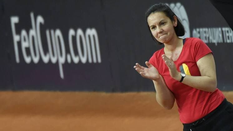 Belgium s coach Dominique Monami pictured during the first game between Russian Elena Vesnina and Belgian Alison Van Uytvanck, in the Fed Cup World Group Play Off between Russia and Belgium, Saturday 22 April 2017, at the Small Sports Arena Luzhniki in Moscow, Russia. BENOITxDOPPAGNE  x05084991x