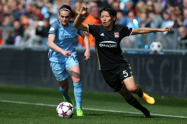 April 22nd 2017, Academy Stadium, Manchester, Lancashire England; Womens UEFA Champions League football semi-final, Manchester City Ladies versus Lyon Ladies; Saki Kumagai of Olympique Lyonnais in action during the first half xDavidxBlunsdenx  ActionPlus11870609
