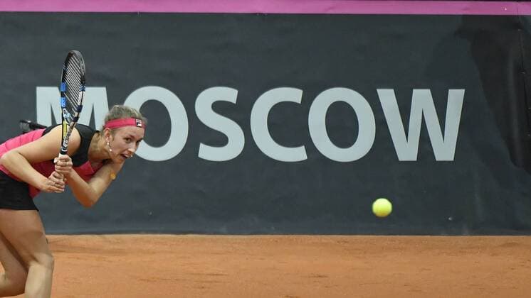 Belgian Elise Mertens pictured during the second game between Russian Anastasia Pavlyuchenkova and Belgian Elise Mertens, in the Fed Cup World Group Play Off between Russia and Belgium, Saturday 22 April 2017, at the Small Sports Arena Luzhniki in Moscow, Russia. BENOITxDOPPAGNE  x05085011x