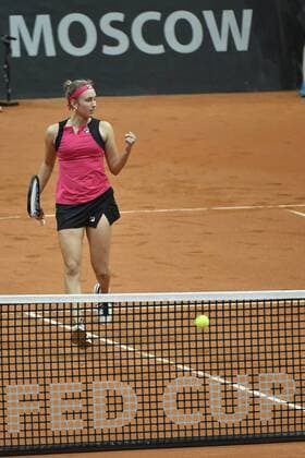 Belgian Elise Mertens pictured during the second game between Russian Anastasia Pavlyuchenkova and Belgian Elise Mertens, in the Fed Cup World Group Play Off between Russia and Belgium, Saturday 22 April 2017, at the Small Sports Arena Luzhniki in Moscow, Russia. BENOITxDOPPAGNE  x05085009x