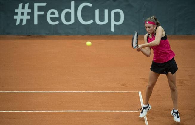 Belgian Elise Mertens pictured during the second game between Russian Anastasia Pavlyuchenkova and Belgian Elise Mertens, in the Fed Cup World Group Play Off between Russia and Belgium, Saturday 22 April 2017, at the Small Sports Arena Luzhniki in Moscow, Russia. BENOITxDOPPAGNE  x05085102x