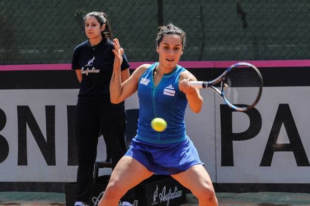 April 22nd Circolo Tennis Barletta, Barletta, Italy; Fed Cup tennis play-offs World Group II, Italy versus Chinese Taipei; Martina Trevisan plays Ya- Hsuan Lee xGaetanoxPiazzollax  ActionPlus11871177