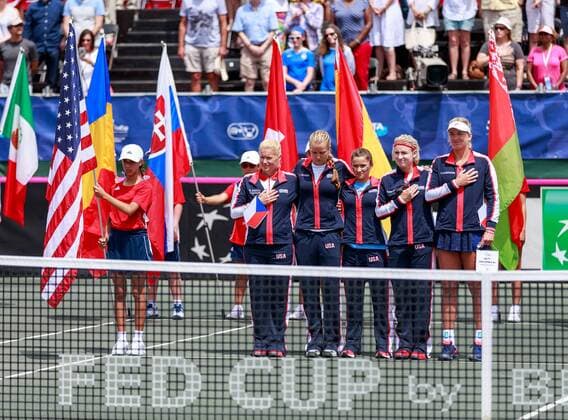 April 22, 2017 - Wesley Chapel, Florida, USA-The United States Team during opening ceremonies of the Fed Cup World Group Semifinal between the Czech Republic and the United States at the Saddlebrook Resort. CSM TENNIS 2017: Fed Cup World Group Semifinal Czech Republic vs USA APR 22 - ZUMAc04_ 20170422_zaf_c04_161 Copyright: xDelxMecumx