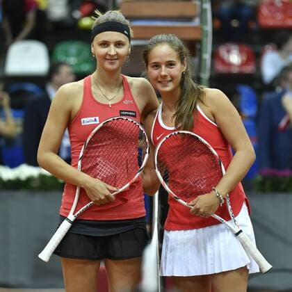 Belgian Maryna Zanevska and Russian Anastasia Pavlyuchenkova pictured during the fourth game between Russian Anastasia Pavlyuchenkova and Belgian Maryna Zanevska, in the Fed Cup World Group Play Off between Russia and Belgium, Sunday 23 April 2017, at the Small Sports Arena Luzhniki in Moscow, Russia. BENOITxDOPPAGNE  x05085936x