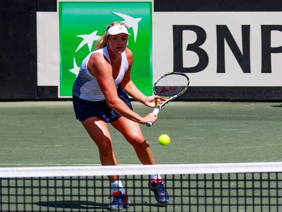 April 23, 2017 - Wesley Chapel, Florida, USA-CoCo Vandeweghe in action during the first match with Katerina Siniakovain in the Fed Cup World Group Semifinal between the Czech Republic and the United States at the Saddlebrook Resort. CSM TENNIS 2017: Fed Cup World Group Semifinal Czech Republic vs USA APR 23 - ZUMAc04_ 20170423_zaf_c04_004 Copyright: xDelxMecumx