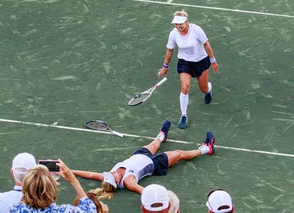 April 23, 2017 - Wesley Chapel, Florida, USA-Bethanie Mattek-Sands and CoCo Vandeweghe celebrate after winning their doubles match against Kristyna Pliskova and Katerina Siniakova in the Fed Cup World Group Semifinal between the Czech Republic and the United States at the Saddlebrook Resort. CSM TENNIS 2017: Fed Cup World Group Semifinal Czech Republic vs USA APR 23 - ZUMAc04_ 20170423_zaf_c04_020 Copyright: xDelxMecumx
