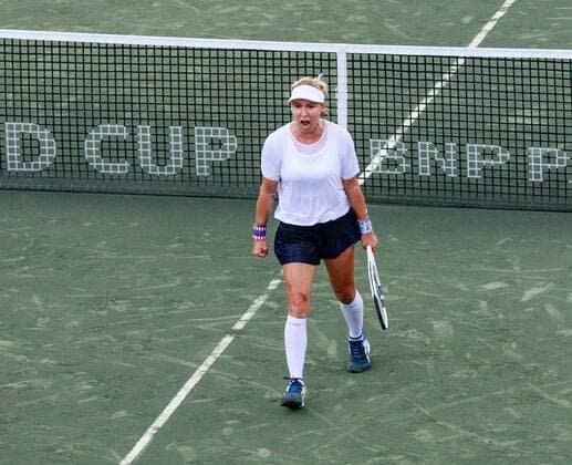 April 23, 2017 - Wesley Chapel, Florida, USA-Bethanie Mattek-Sands celebrates after winning their doubles match with her partner CoCo Vandeweghe against Kristyna Pliskova and Katerina Siniakova in the Fed Cup World Group Semifinal between the Czech Republic and the United States at the Saddlebrook Resort. CSM TENNIS 2017: Fed Cup World Group Semifinal Czech Republic vs USA APR 23 - ZUMAc04_ 20170423_zaf_c04_021 Copyright: xDelxMecumx