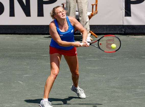 April 23, 2017 - Wesley Chapel, Florida, USA- Katerina Siniakova in action during the first match with CoCo Vandeweghe in the Fed Cup World Group Semifinal between the Czech Republic and the United States at the Saddlebrook Resort. CSM TENNIS 2017: Fed Cup World Group Semifinal Czech Republic vs USA APR 23 - ZUMAc04_ 20170423_zaf_c04_079 Copyright: xDelxMecumx