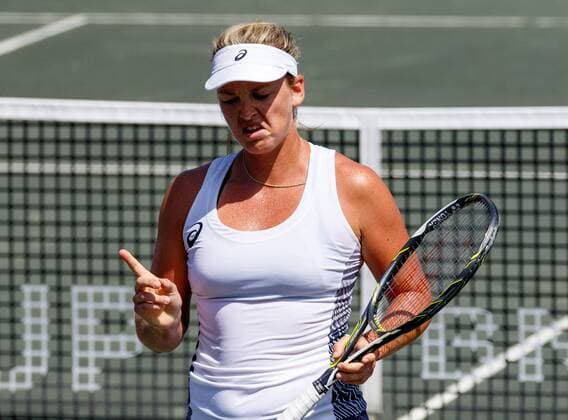 April 23, 2017 - Wesley Chapel, Florida, USA- CoCo Vandeweghe wags her finger saying not in my house during the first match with Katerina Siniakova in the Fed Cup World Group Semifinal between the Czech Republic and the United States at the Saddlebrook Resort. CSM TENNIS 2017: Fed Cup World Group Semifinal Czech Republic vs USA APR 23 - ZUMAc04_ 20170423_zaf_c04_095 Copyright: xDelxMecumx