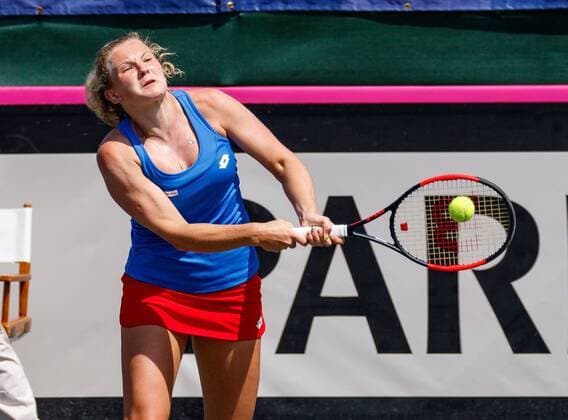 April 23, 2017 - Wesley Chapel, Florida, USA- Katerina Siniakova in action during the first match with CoCo Vandeweghe in the Fed Cup World Group Semifinal between the Czech Republic and the United States at the Saddlebrook Resort. CSM TENNIS 2017: Fed Cup World Group Semifinal Czech Republic vs USA APR 23 - ZUMAc04_ 20170423_zaf_c04_097 Copyright: xDelxMecumx