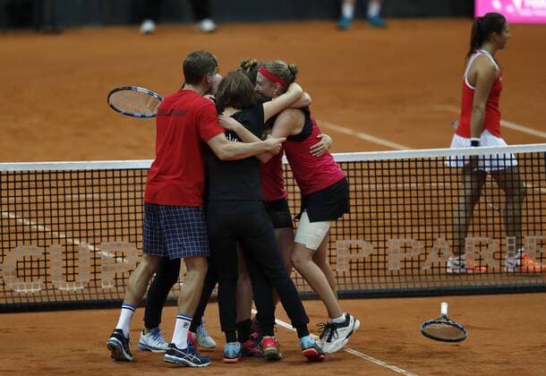 Fed Cup 2017 RUS-BEL Match 5Belgium celebrate victory
