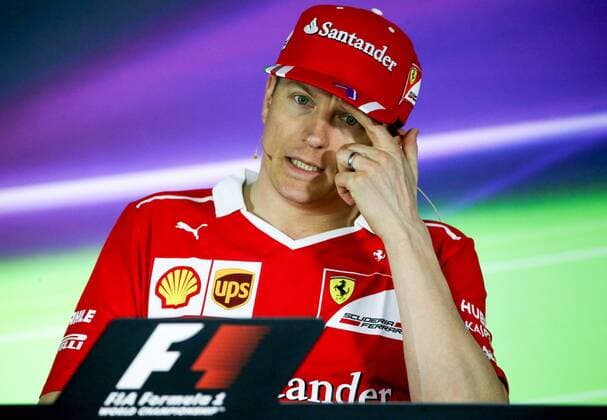 SOCHI, RUSSIA - APRIL 27, 2017: Finnish racing driver Kimi Raikkonen of the Scuderia Ferrari F1 team at a news conference ahead of the 2017 Formula One Russian Grand Prix, at the Sochi Autodrom racing circuit. Alexander Demianchuk TASS  TS049D89
