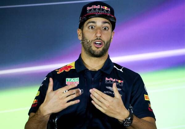 SOCHI, RUSSIA - APRIL 27, 2017: Australian driver Daniel Ricciardo of the Red Bull Racing F1 Team at a news conference ahead of the 2017 Formula One Russian Grand Prix, at the Sochi Autodrom racing circuit. Alexander Demianchuk TASS  TS049D8A