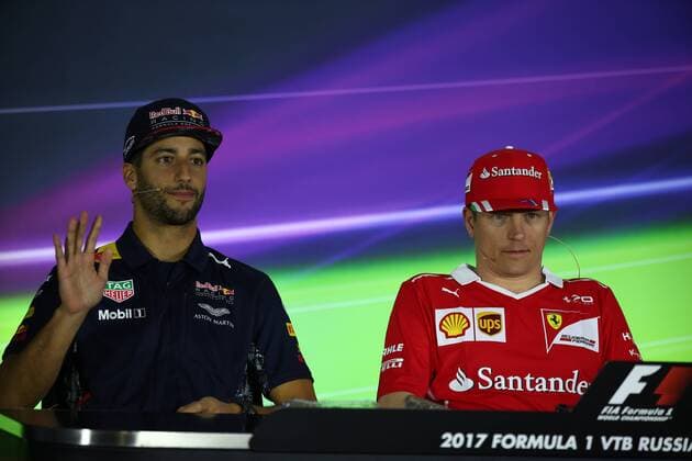 Russian Grand Prix, Sochi 27 - 30 April 2017 27.04.2017 - press conference PK Pressekonferenz Daniel Ricciardo (AUS) Red Bull Racing RB13 and Kimi Raikkonen (FIN) Scuderia Ferrari SF70H 