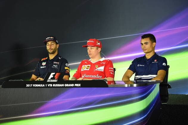 Daniel Ricciardo (Red Bull Racing), Kimi Raikkoenen (Scuderia Ferrari), Pascal Wehrlein (Sauber F1 Team), Grosser Preis von Russland 2017, Media Day, Motorsport, Formel 1, 27.04.2017, Sotschi Copyright: xAndre Eibner-Pressefotox EP_JAE