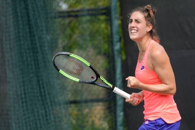 April 27, 2017 - Charlottesville, Virginia, United States - CATALINA PELLA of Argentina celebrates winning her second round match in the Boyd Tinsley Clay Court Classic tennis tournament in Charlottesville Virginia. Tennis 2017 - Boyd Tinsley Clay Court Classic - ZUMAl132 20170427_zap_l132_012 Copyright: xChristopherxLevyx