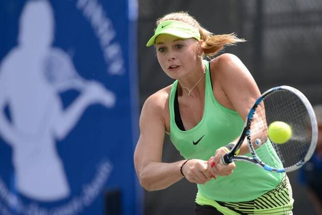 April 27, 2017 - Charlottesville, Virginia, United States - FANNI STOLAR of Hungary in her second round match in the Boyd Tinsley Clay Court Classic tennis tournament in Charlottesville Virginia. Tennis 2017 - Boyd Tinsley Clay Court Classic - ZUMAl132 20170427_zap_l132_013 Copyright: xChristopherxLevyx