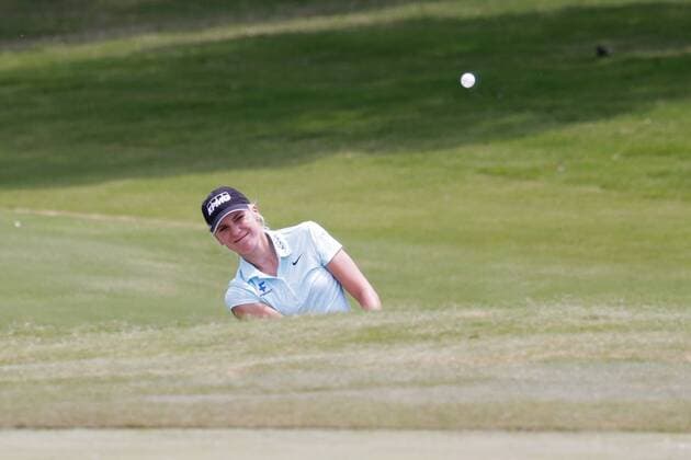 IRVING, TX - APRIL 28: Olafia Kristinsdottir of Iceland chips on to the 9th green during the second round of the LPGA Golf Damen Volunteers of America Texas Shootout on April 28, 2017 at Las Colinas Country Club in Irving, TX. (Photo by Andrew Dieb Icon Sportswire) GOLF: APR 28 LPGA - Volunteers of America Texas Shootout - Second Round Icon170428470 EDITORIAL USE ONLY