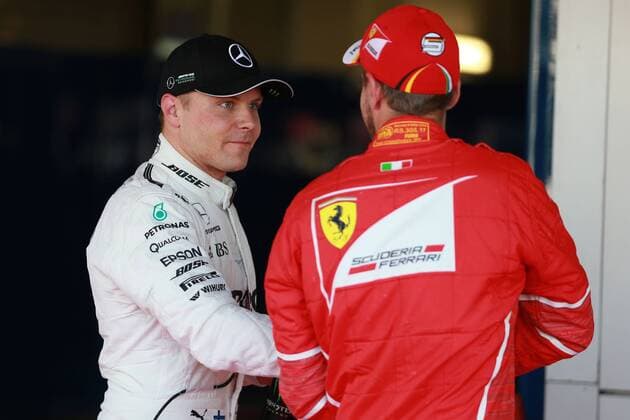 Motorsports: FIA Formula One World Championship WM Weltmeisterschaft 2017, Grand Prix of Russia, 77 Valtteri Bottas (FIN, Mercedes AMG Petronas), 77 Valtteri Bottas (FIN, Mercedes AMG Petronas), 5 Sebastian Vettel (GER, Scuderia Ferrari) Sotschi Russia xHOCHxZWEIx