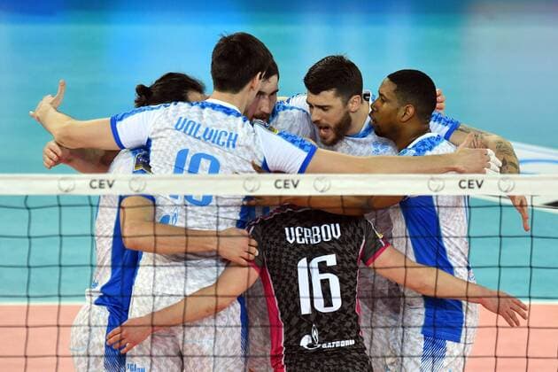 Volleyball, CL, Final Four, BR Volleys - Zenit Kasan Celebration Alexey Verbov, Leon, John Anderson, Artem Volvic Kazan. Roma 29-04-2017 PalaLottomatica DHL 2017 CEV Volleyball Champions League, Final Four - Men Zenit Kazan - Berlin Recycling Volleys Foto Antonietta Baldassarre Insidefoto AntoxBaldassarre